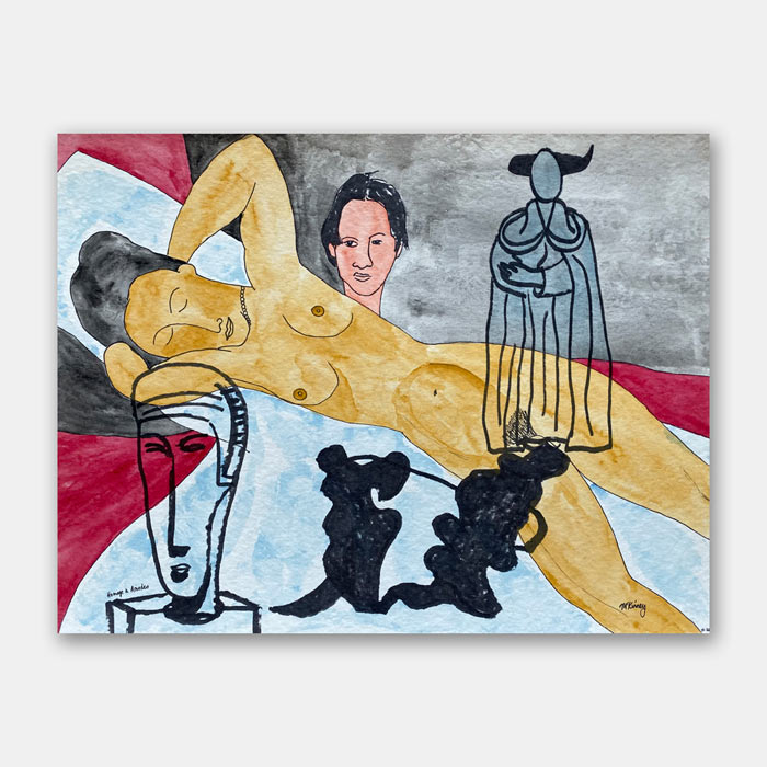 watercolor painting by artist Mark McKinney based on paintings by Modigliani